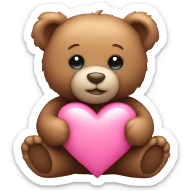 Teddy bear holding pink heart sticker