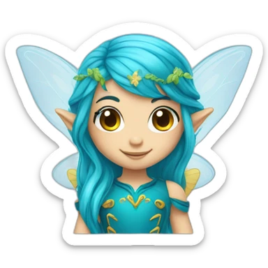 cute marine blue elf fairy with long hair sticker