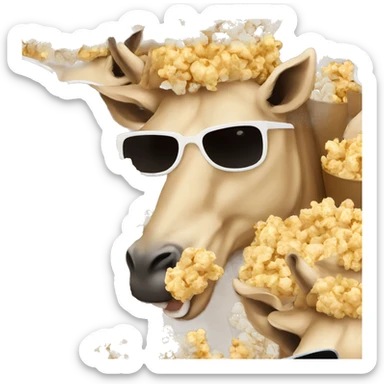 white worker with sunglasses in a camel eating popcorn  sticker