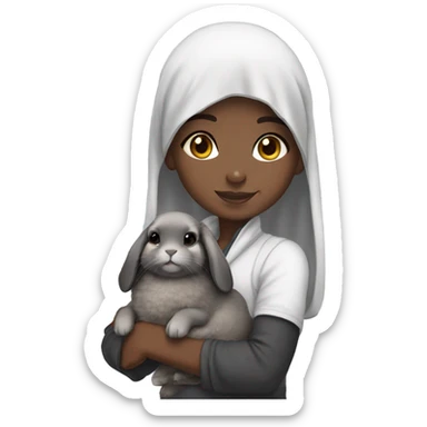 Black Muslim girl holding her cute gray holland lop sticker