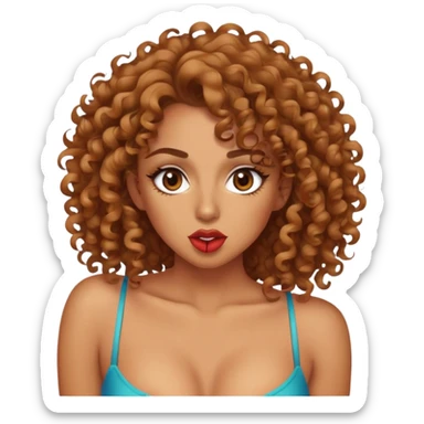 curly sexy emoji with sultry eyes, curly hair, biting lower lip, accentuated chest sticker