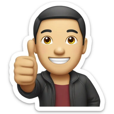 Smiling Chinese man shows thumbs up sticker