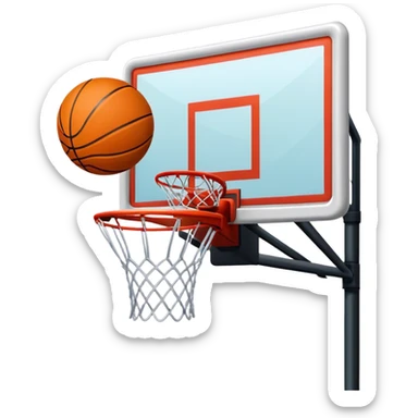 A basketball hoop with a net, set up on a court sticker