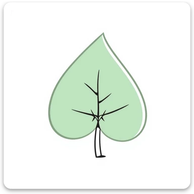 hand drawn digital illustration of a cute, symmetrical light green leaf character with a peaceful and happy expression, minimal clean design, soft digital brush strokes, gentle textures, suitable for a mobile app sticker