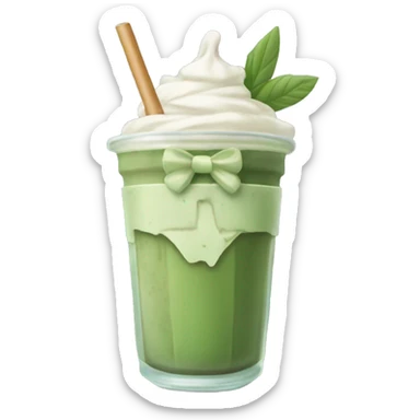 iced matcha latte with a bow on the straw sticker