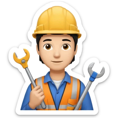 Electricity power man employer at work with black hair sticker
