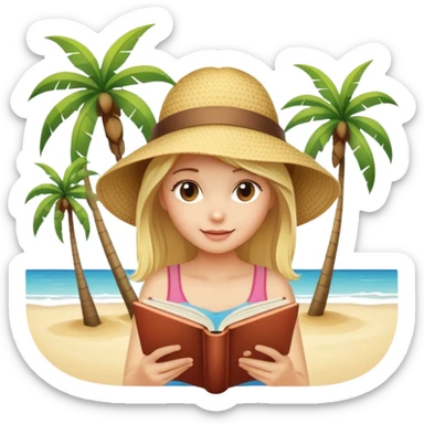 Blonde girl chilling beach palms reads books sticker
