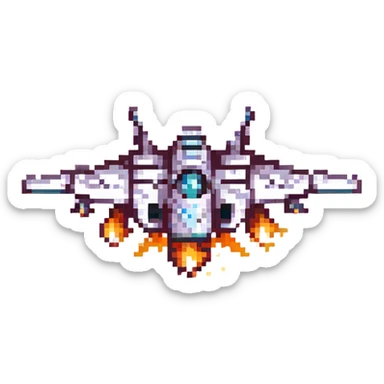 Add pixel art style afterburner flames to the fighter jet, keeping the background transparent. sticker