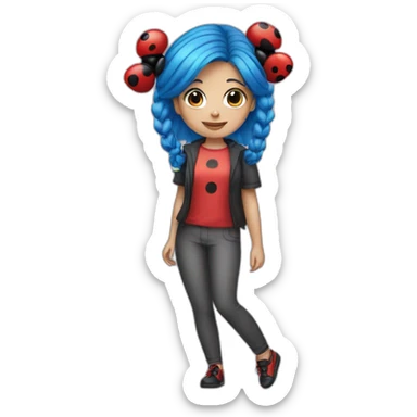 One girl with blue hair pigtails and ladybug suit sticker