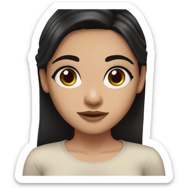 white girl straight black hair, with brown eyes and long dark hair and thick eyebrows sticker