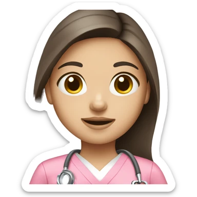 Brunette girl in pink scrubs holding chest X-ray  sticker