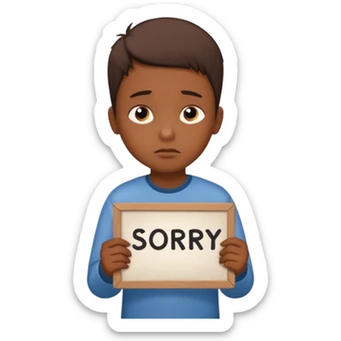 Boy with sign written sorry bhasha Don sticker