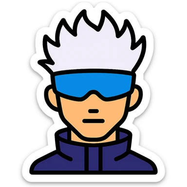 Gojo Satoru, stylized as a cool modern icon, minimal details, blue blindfold, white hair sticker