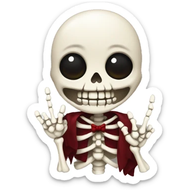 Cute skeleton w dark red bow on head w middle finger sticker