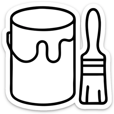 outlined icon of a paint can and brush for a paint and prep materials category sticker