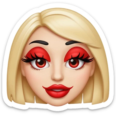 Emoji shape with big eyelashes and huge red lips with nails sticker