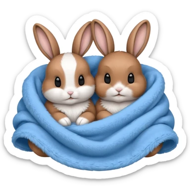  Two bunny's brown & white, in a blue blanket cuddling together sticker