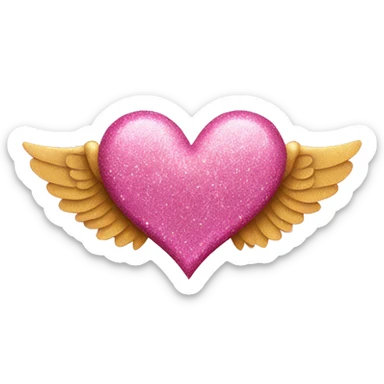 heart pink and wings woth glitter  sticker