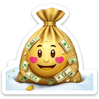 3D emoji style, money bag with dollar bills, New Year theme, snow particles, festive lighting, rich vibe, high detail, transparent background

 sticker