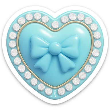 Change the heart to blue with a bow in the middle, pastel enamel finish, sparkling gems, soft glowing effect, in the style of 3D emoji. Remove the background. sticker
