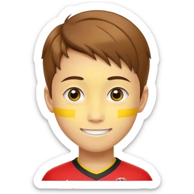 - Nam
- 15 tuổi
- Da vàng
- Tóc nâu, ngắn vuốt chéo bên trái
- Mặt bầu bĩnh, Cười mỉm, Mắt to
- Áo bóng đá màu đỏ
 sticker