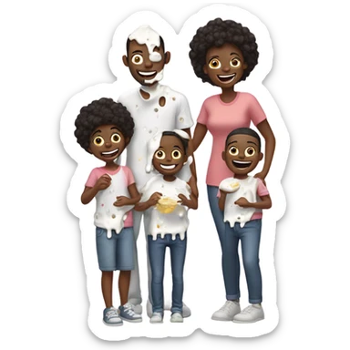 Family covered in yogurt sticker