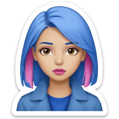 Make a girl with medium dirty blonde hair with an under coat of blue hair, add pink soft lips, lashes and  a tan skin tone sticker