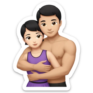 buff Asian Man black hair hugging girl with black pixie cut  sticker
