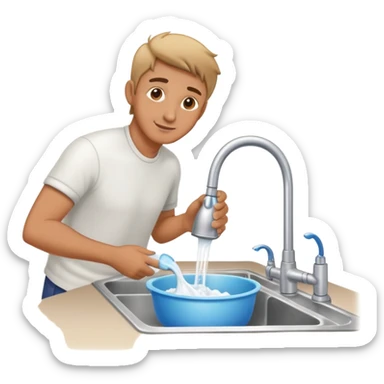 man washing dishes at kitchen sink sticker