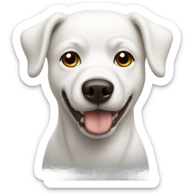 White dog with one eye having brown spot sticker