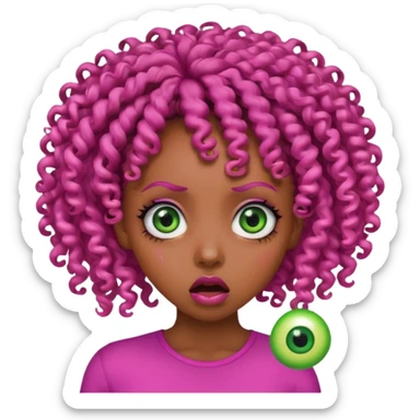 pink green shocked black female curly hair eyeballs sticker