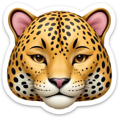 Meme-Worthy cute Sleeping Jaguar Portrait Emoji, Head resting peacefully with a contented smile, showcasing a luxuriously patterned Fur and eyes gently closed in serene slumber, Simplified yet hilariously adorable features, highly detailed, glowing with a soft, drowsy wild light, high shine, relaxed and utterly lovable, stylized with an air of playful laziness, bright and heartwarming, soft glowing outline, capturing the essence of a sleeping jaguar that feels destined to become the next viral sensation of adorable rest! sticker