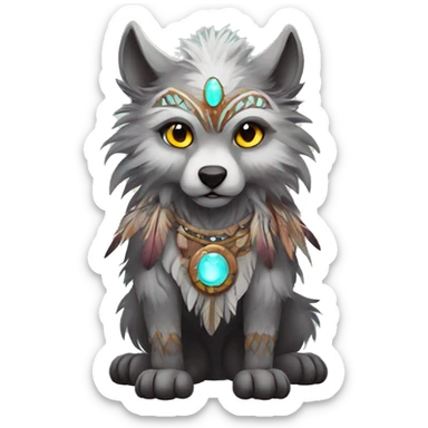 Fluffy Shy Spiritual Shamanic WereWolf With Shiny Tribal Markings wearing feathers Full Body sticker