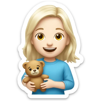 white skin child playing with toy bear sticker