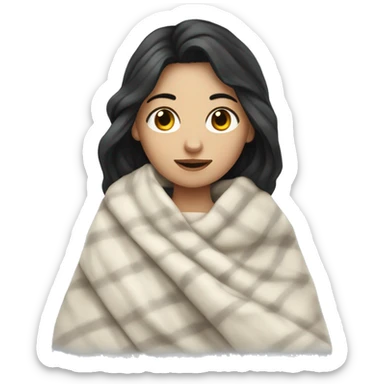 Pale  girl with dark hair cozy in a blanket sticker