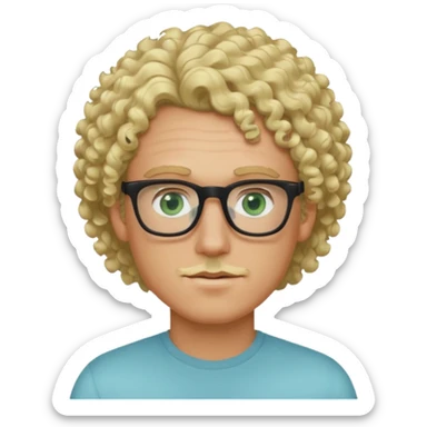 white guy with curly blonde hair and light blue ish green eyes with black glasses  sticker