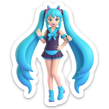 Hatsune Miku with teal twin tails sticker