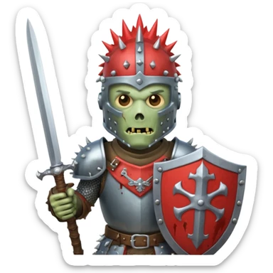 zombie Knight with spiky helmet holding sword and shield sticker