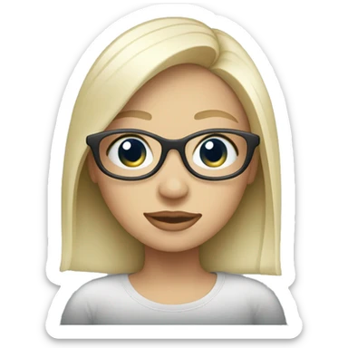 white blonde girl with around glass work at macbook  sticker