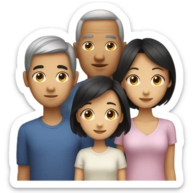 asian parents (short black hair mom and dad) and siblings (one longhair big sister and one shorthair little brother) sticker