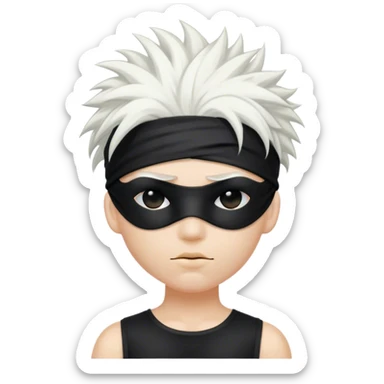 Person With White Crazy Hair, A Black Blindfold, And A Black Outfit sticker