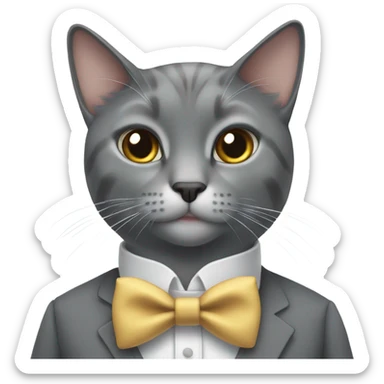 Gray cat in a bow tie and top hair  sticker