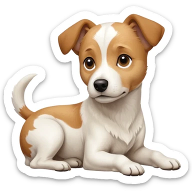 a full body facing front on of a buff white beagle cross jack russell terrier looking dog the size of a kelpie with light brown long ears resting on its face and a light brown patch above one eye and a large snout. the rest of the dog is completely white.  sticker