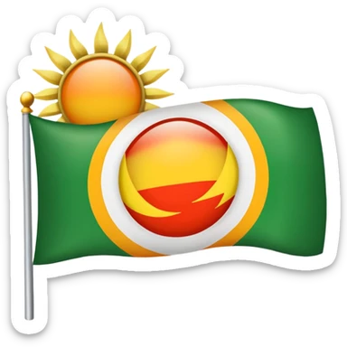 Flag with with 1 red, 1 white and 1 green horizontal flag and an orange/yellow pointed sun in the middle sticker