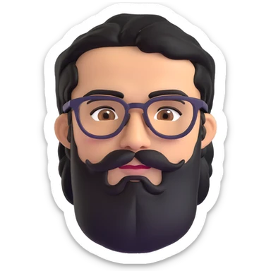 middle eastern man with medium length black beard, black hair, thick connected unibrow, tan skin, brown eyes, wearing glasses sticker