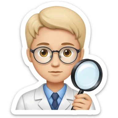 researcher with magnifying glass examining documents sticker