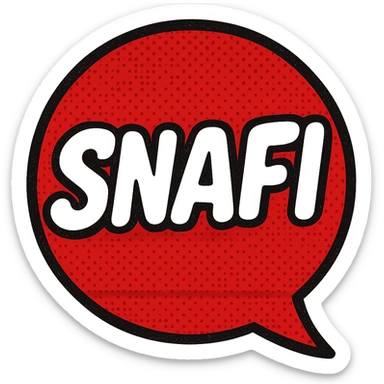 bold red emoji face bubble with the word SNAFI in white bubble font, text emoji style, comic pop art look sticker
