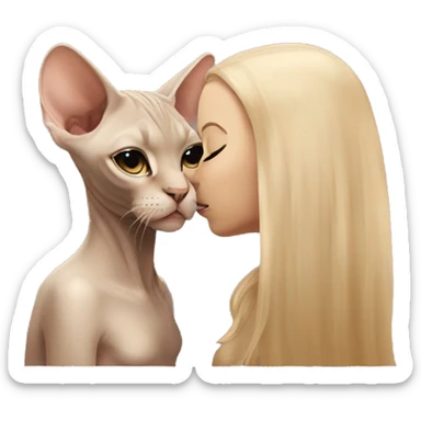 beige Sphinx cat and girl with long hair kissing it sticker