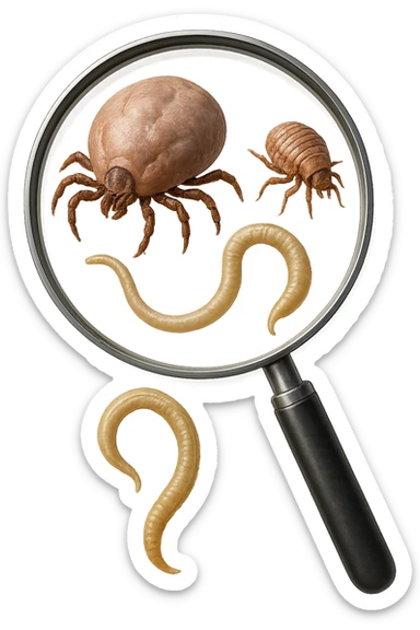 parassiti sotto lente di ingrandimento in 3D stile Dall-e 3 sticker