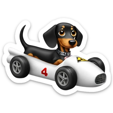 black and white weiner dog in a racecar  sticker